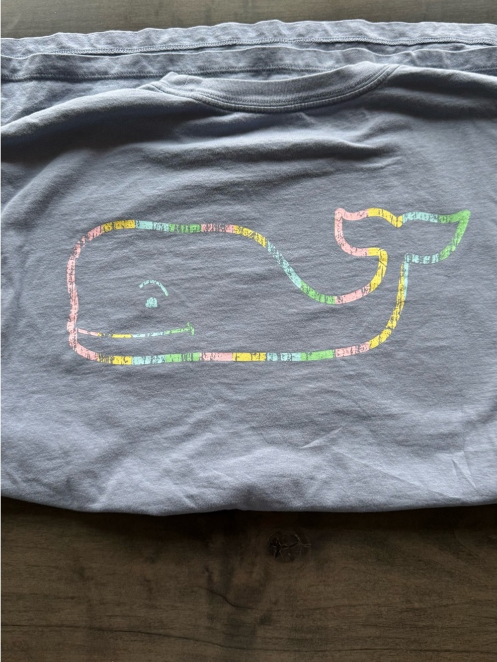 Vineyard Vines Light Blue Long Sleeve Pocket Tee with Rainbow Print